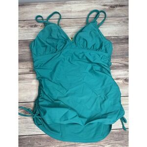 Athleta Ruched Tankini Top Teal Women's 36D 36DD Swimwear